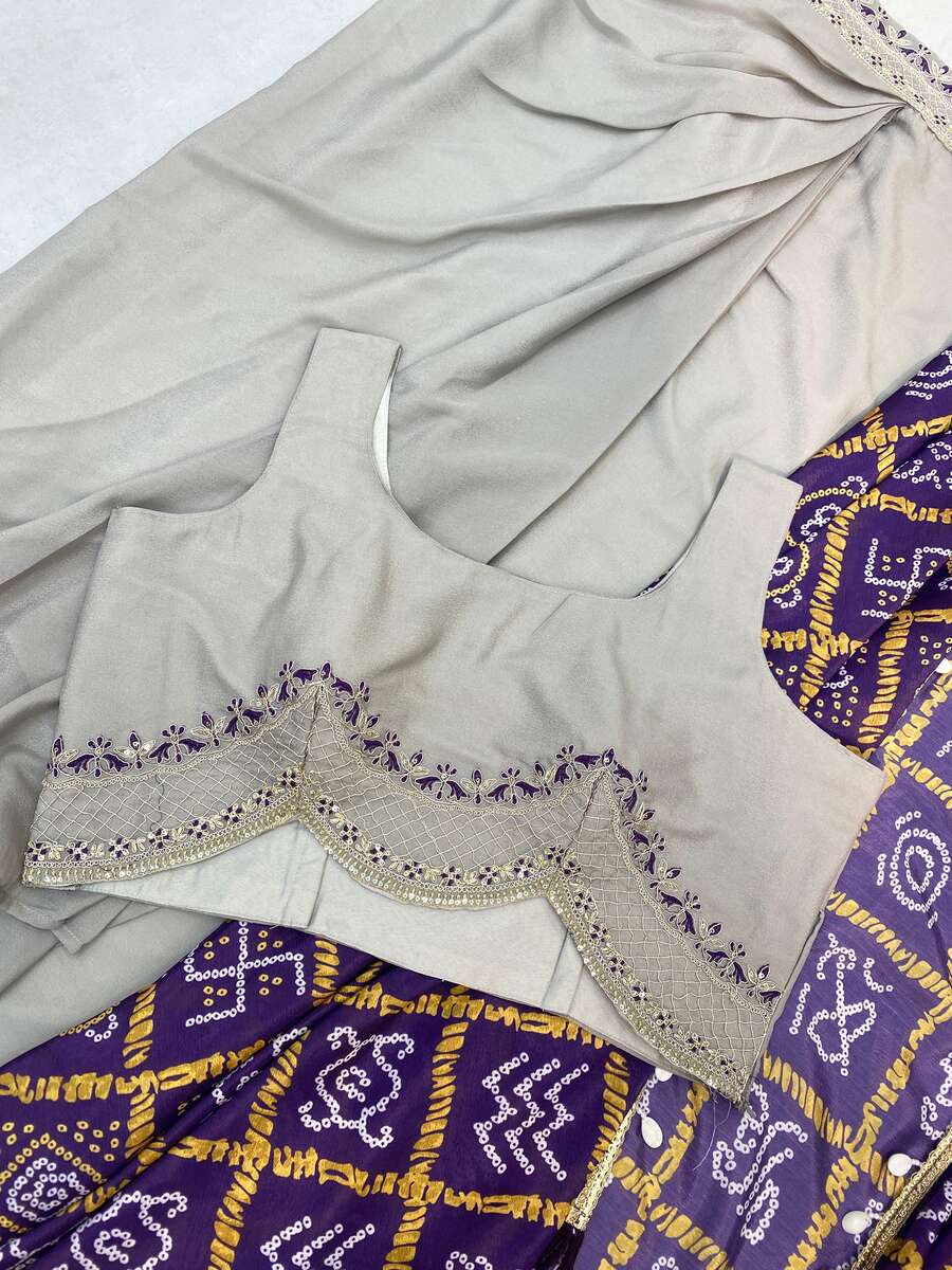 DESIGNER CHINON PRINTED AND LACE WITH KODI LATKAN WORK TOP DHOTI WITH KOTI OFF WHITE