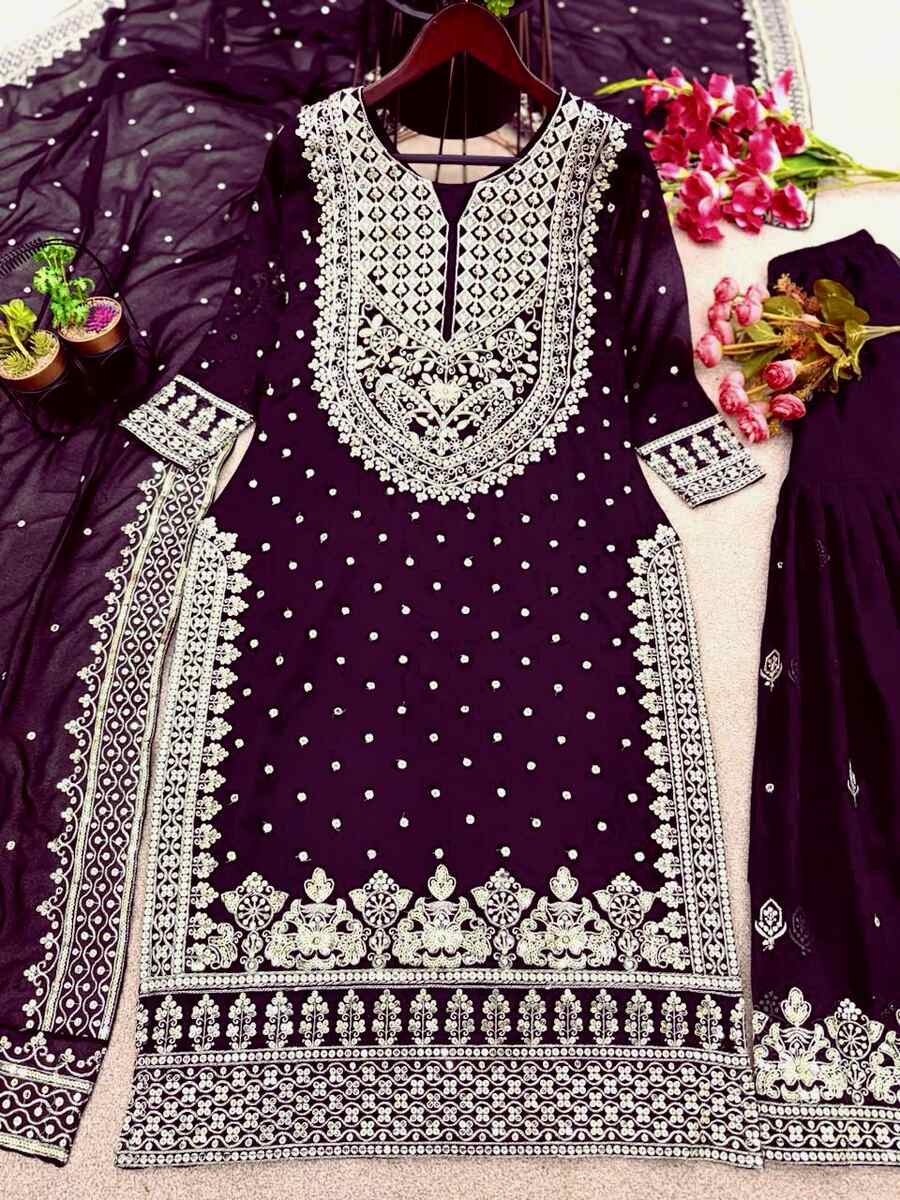 DESIGNER GEORGETTE EMBROIDERY SEQUENCE WORK TOP SHARARA WITH DUPATTA