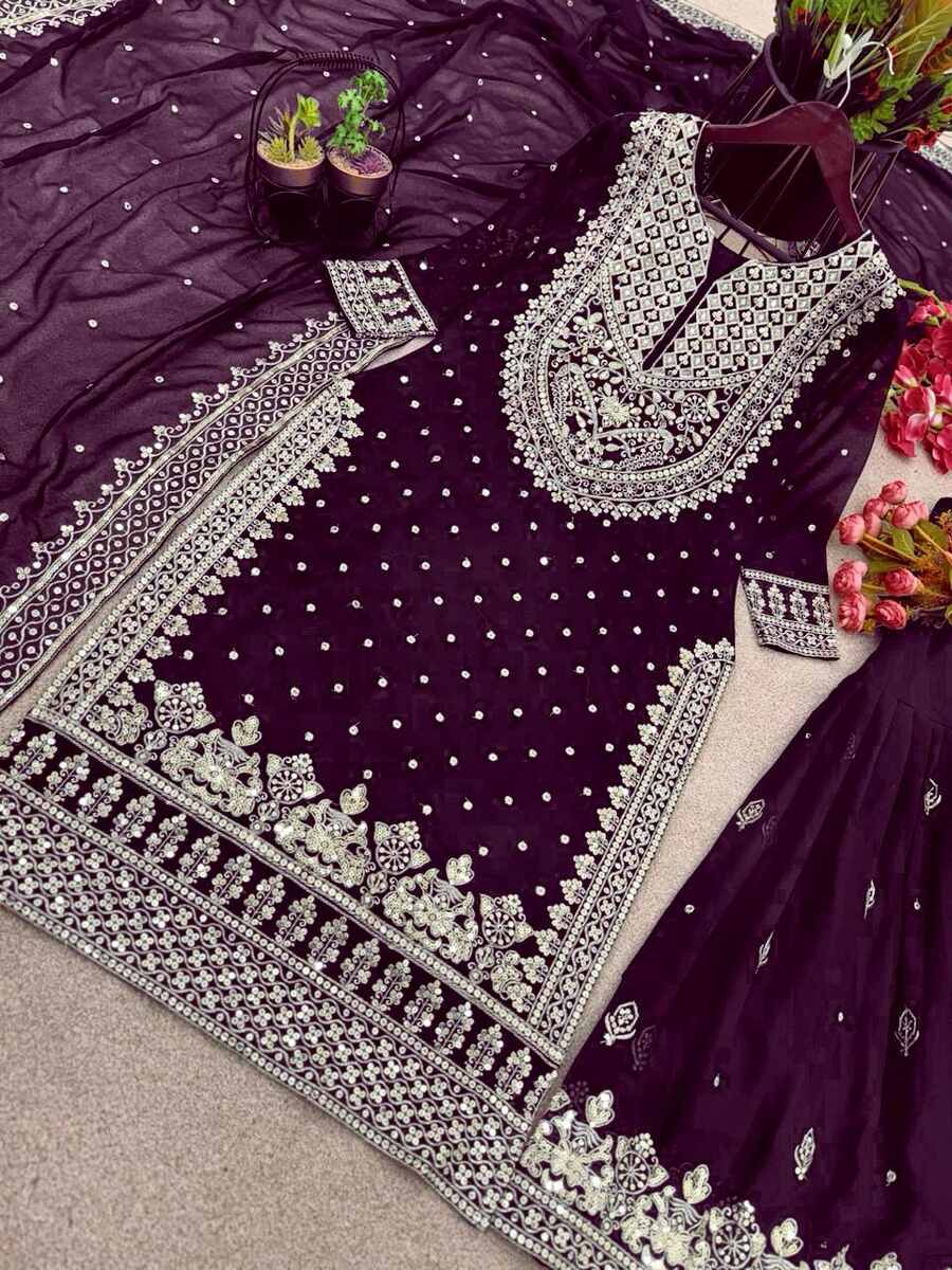 DESIGNER GEORGETTE EMBROIDERY SEQUENCE WORK TOP SHARARA WITH DUPATTA