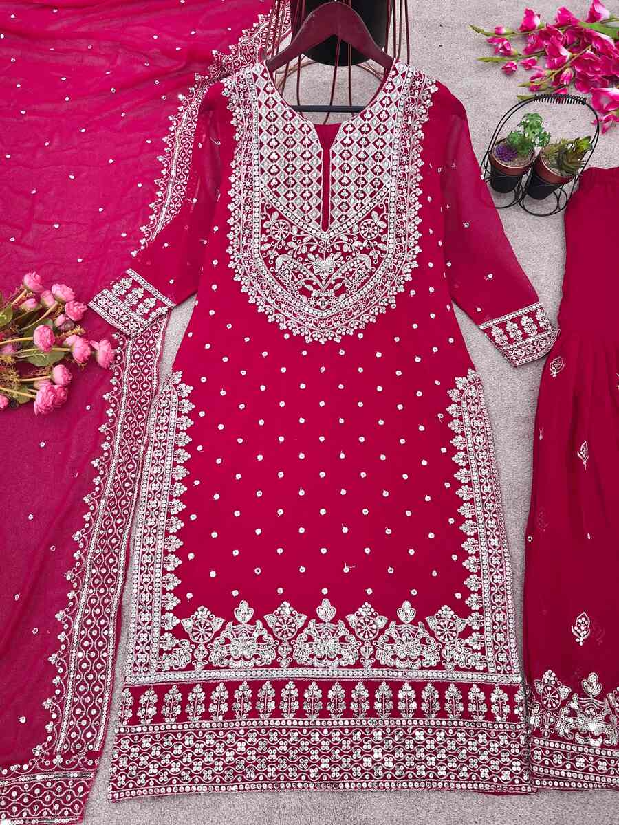 DESIGNER GEORGETTE EMBROIDERY SEQUENCE WORK TOP SHARARA WITH DUPATTA