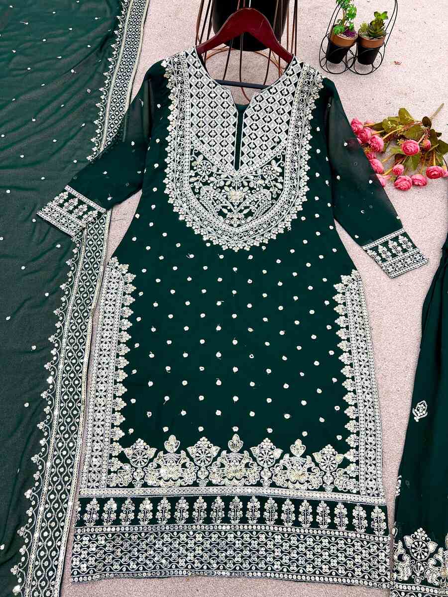 DESIGNER GEORGETTE EMBROIDERY SEQUENCE WORK TOP SHARARA WITH DUPATTA