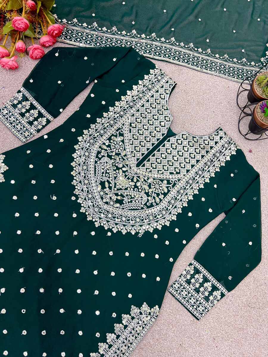 DESIGNER GEORGETTE EMBROIDERY SEQUENCE WORK TOP SHARARA WITH DUPATTA