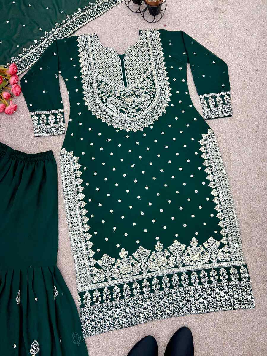 DESIGNER GEORGETTE EMBROIDERY SEQUENCE WORK TOP SHARARA WITH DUPATTA