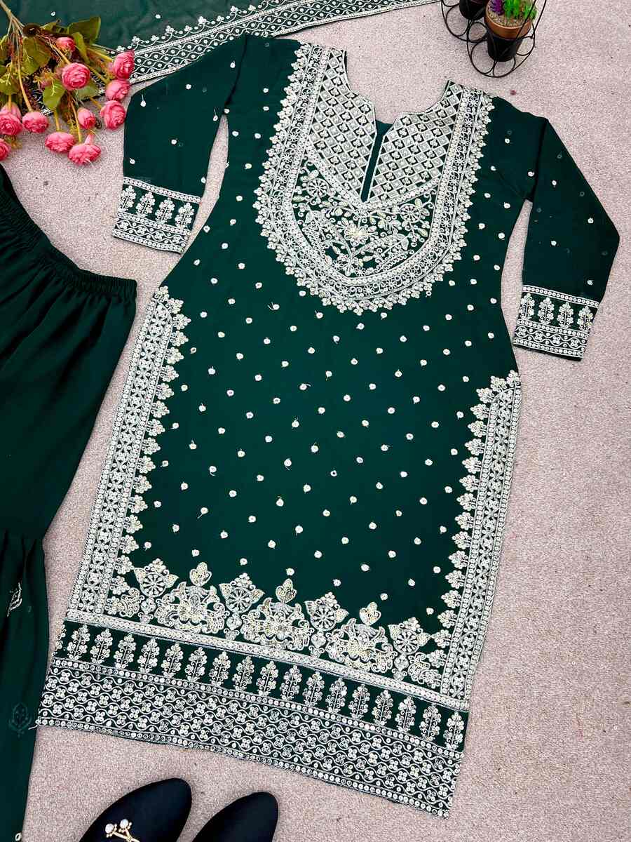 DESIGNER GEORGETTE EMBROIDERY SEQUENCE WORK TOP SHARARA WITH DUPATTA