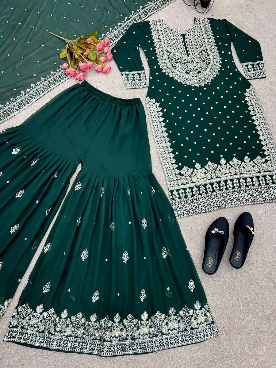 DESIGNER GEORGETTE EMBROIDERY SEQUENCE WORK TOP SHARARA WITH DUPATTA