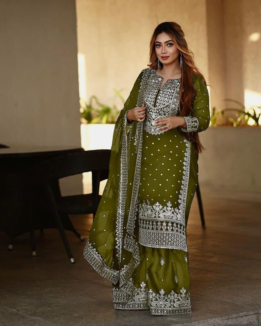 DESIGNER GEORGETTE EMBROIDERY SEQUENCE WORK TOP SHARARA WITH DUPATTA