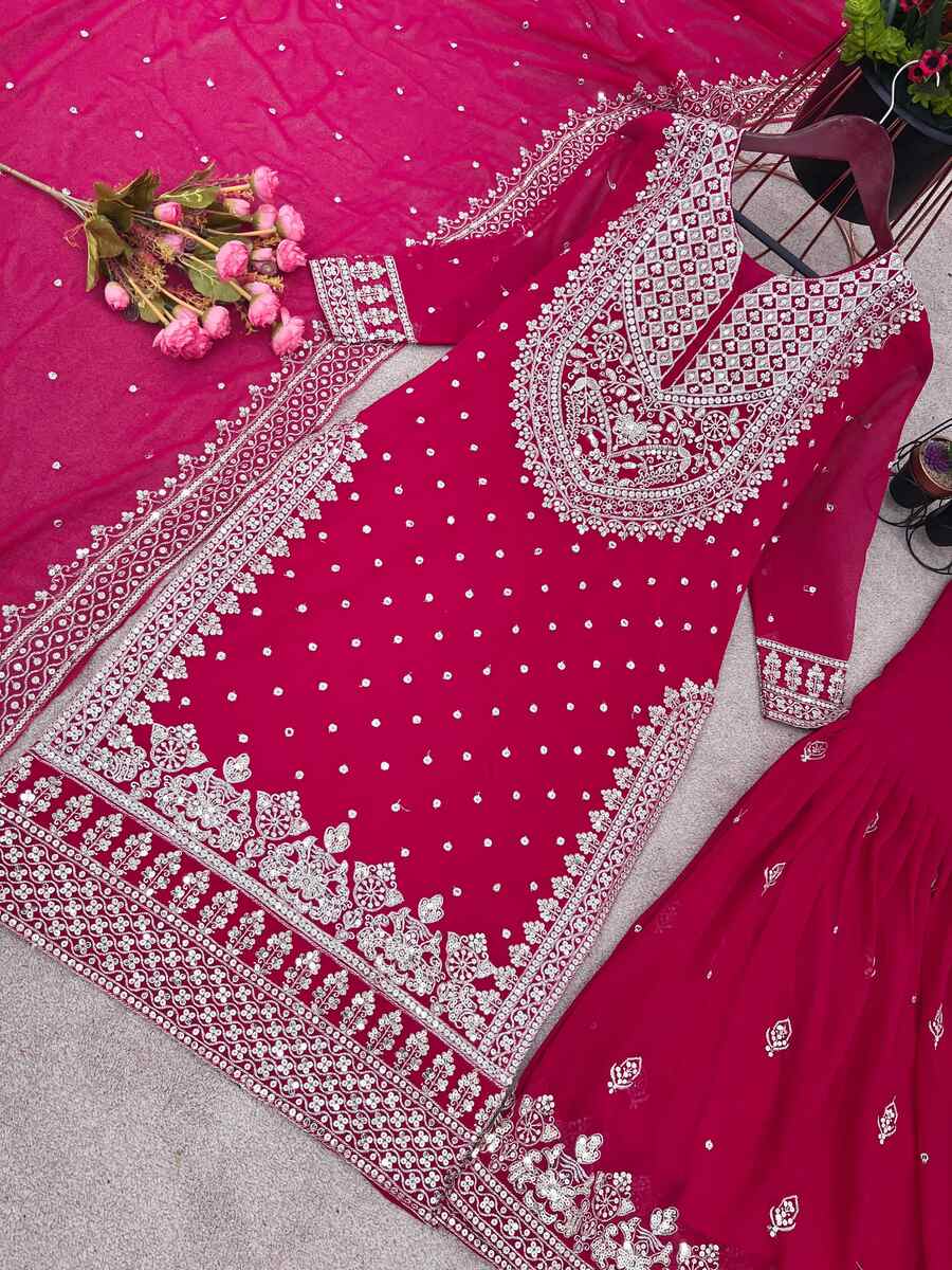 DESIGNER GEORGETTE EMBROIDERY SEQUENCE WORK TOP SHARARA WITH DUPATTA