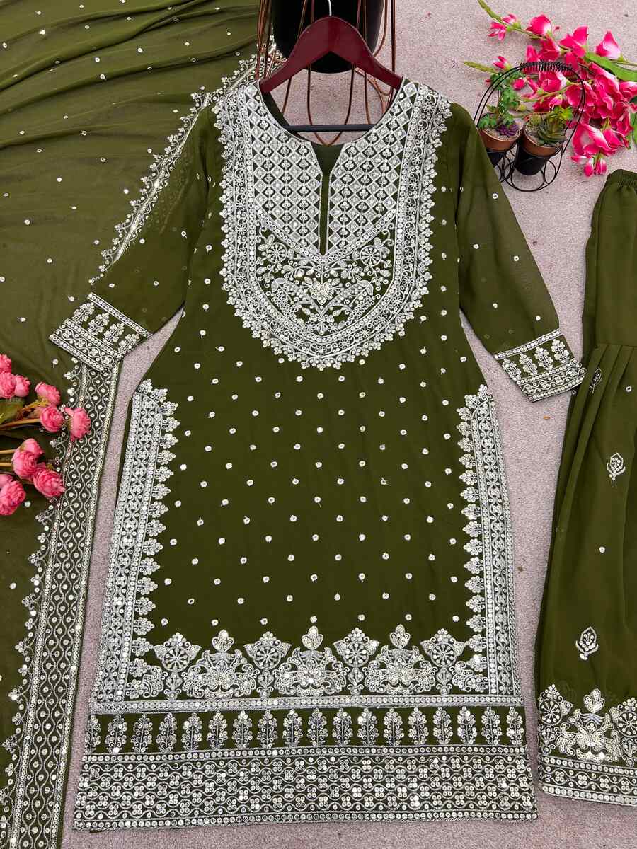 DESIGNER GEORGETTE EMBROIDERY SEQUENCE WORK TOP SHARARA WITH DUPATTA