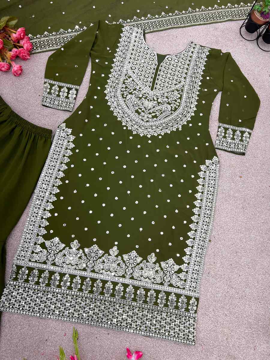 DESIGNER GEORGETTE EMBROIDERY SEQUENCE WORK TOP SHARARA WITH DUPATTA