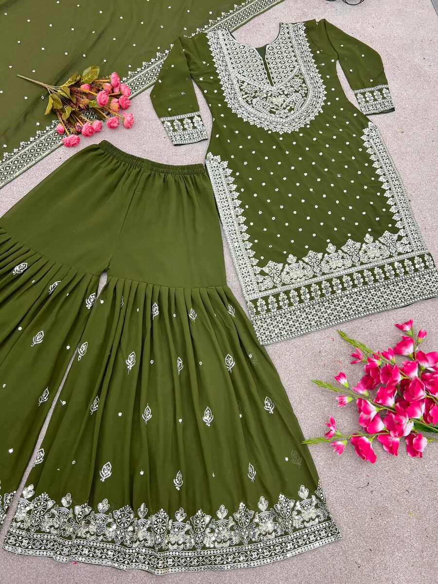 DESIGNER GEORGETTE EMBROIDERY SEQUENCE WORK TOP SHARARA WITH DUPATTA
