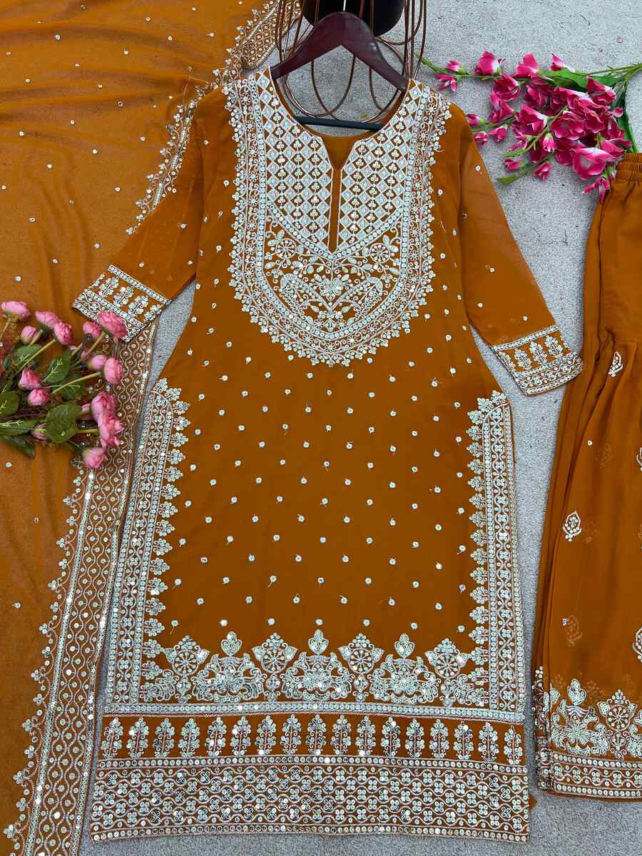 DESIGNER GEORGETTE EMBROIDERY SEQUENCE WORK TOP SHARARA WITH DUPATTA