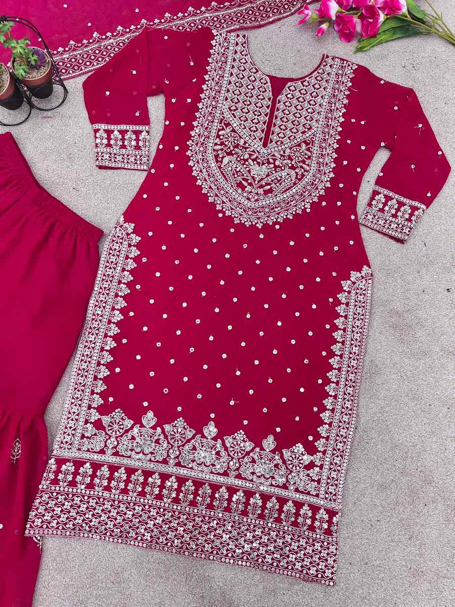 DESIGNER GEORGETTE EMBROIDERY SEQUENCE WORK TOP SHARARA WITH DUPATTA