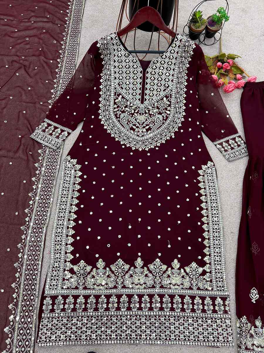 DESIGNER GEORGETTE EMBROIDERY SEQUENCE WORK TOP SHARARA WITH DUPATTA