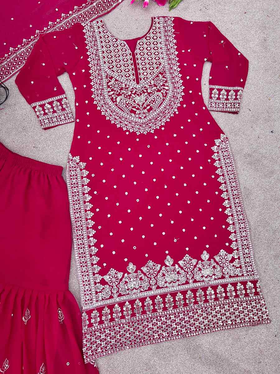 DESIGNER GEORGETTE EMBROIDERY SEQUENCE WORK TOP SHARARA WITH DUPATTA