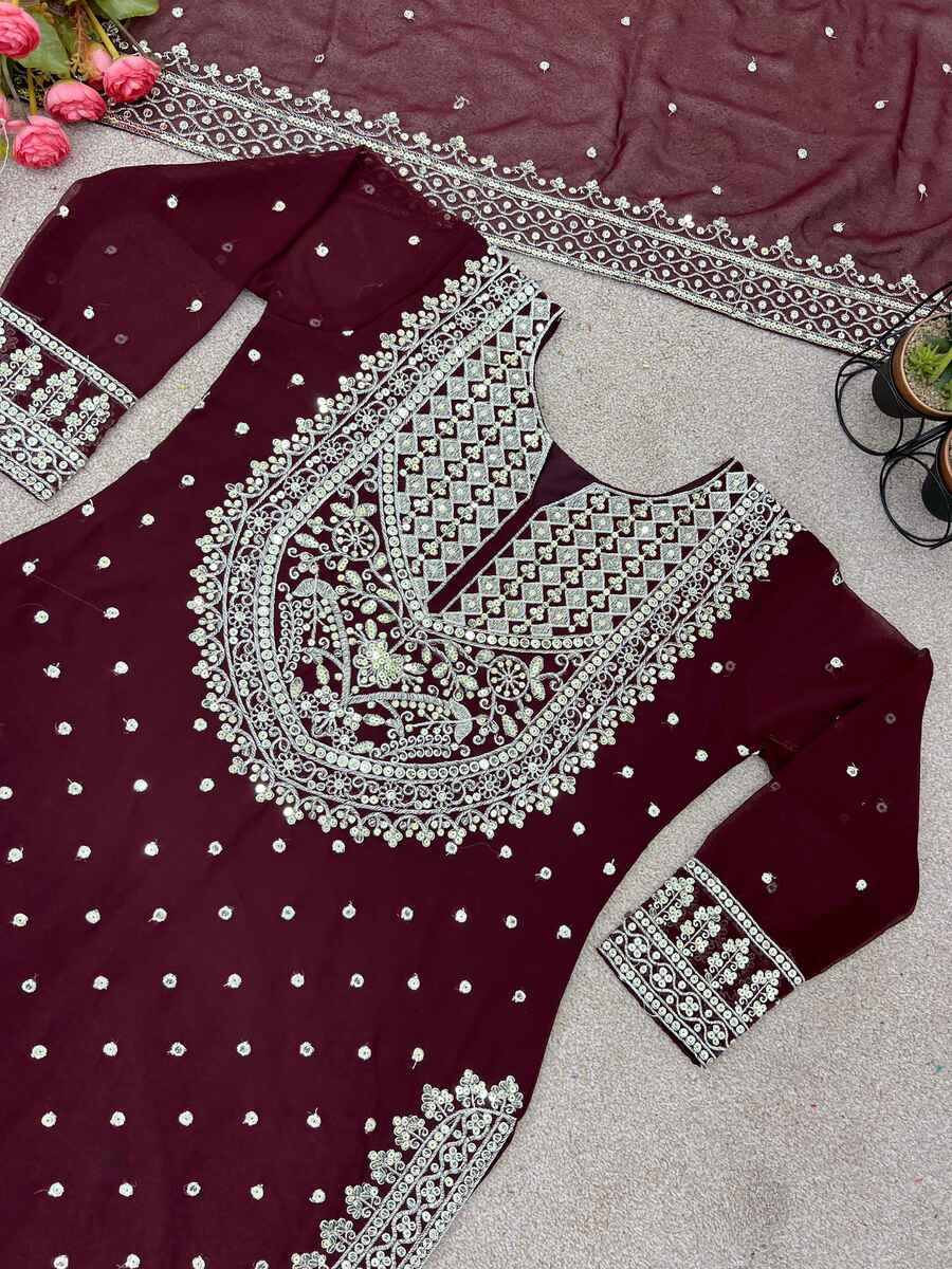 DESIGNER GEORGETTE EMBROIDERY SEQUENCE WORK TOP SHARARA WITH DUPATTA