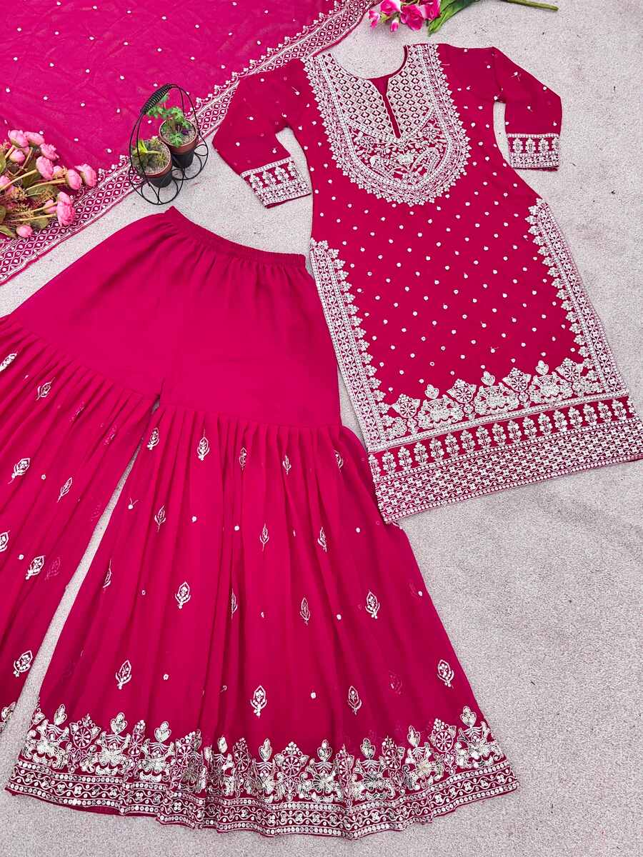 DESIGNER GEORGETTE EMBROIDERY SEQUENCE WORK TOP SHARARA WITH DUPATTA