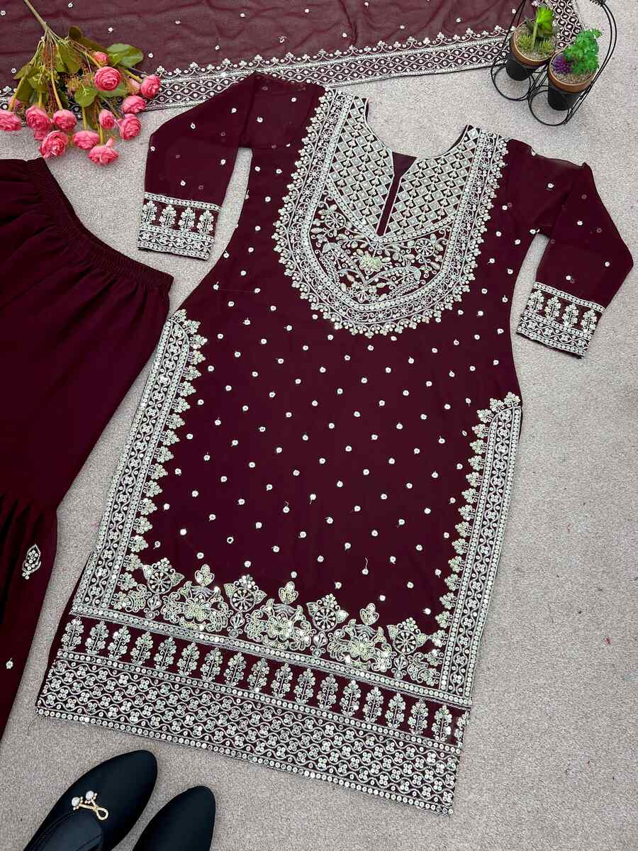 DESIGNER GEORGETTE EMBROIDERY SEQUENCE WORK TOP SHARARA WITH DUPATTA