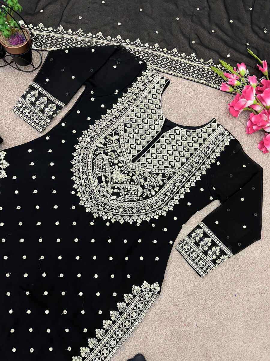 DESIGNER GEORGETTE EMBROIDERY SEQUENCE WORK TOP SHARARA WITH DUPATTA