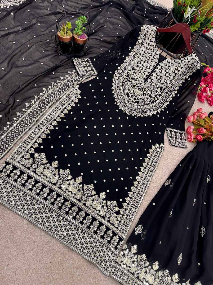 DESIGNER GEORGETTE EMBROIDERY SEQUENCE WORK TOP SHARARA WITH DUPATTA