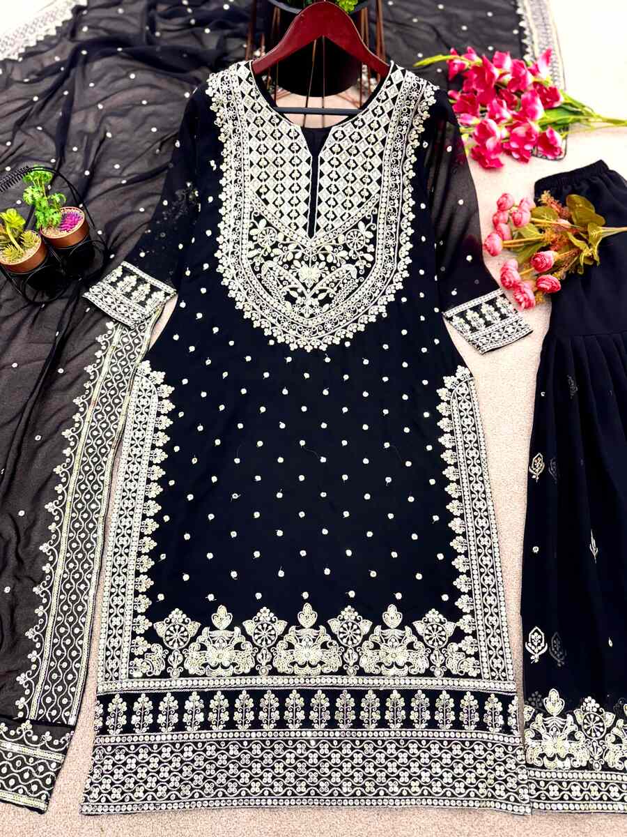 DESIGNER GEORGETTE EMBROIDERY SEQUENCE WORK TOP SHARARA WITH DUPATTA