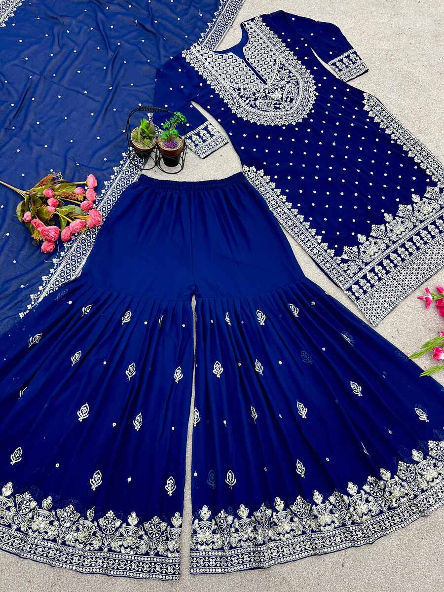DESIGNER GEORGETTE EMBROIDERY SEQUENCE WORK TOP SHARARA WITH DUPATTA