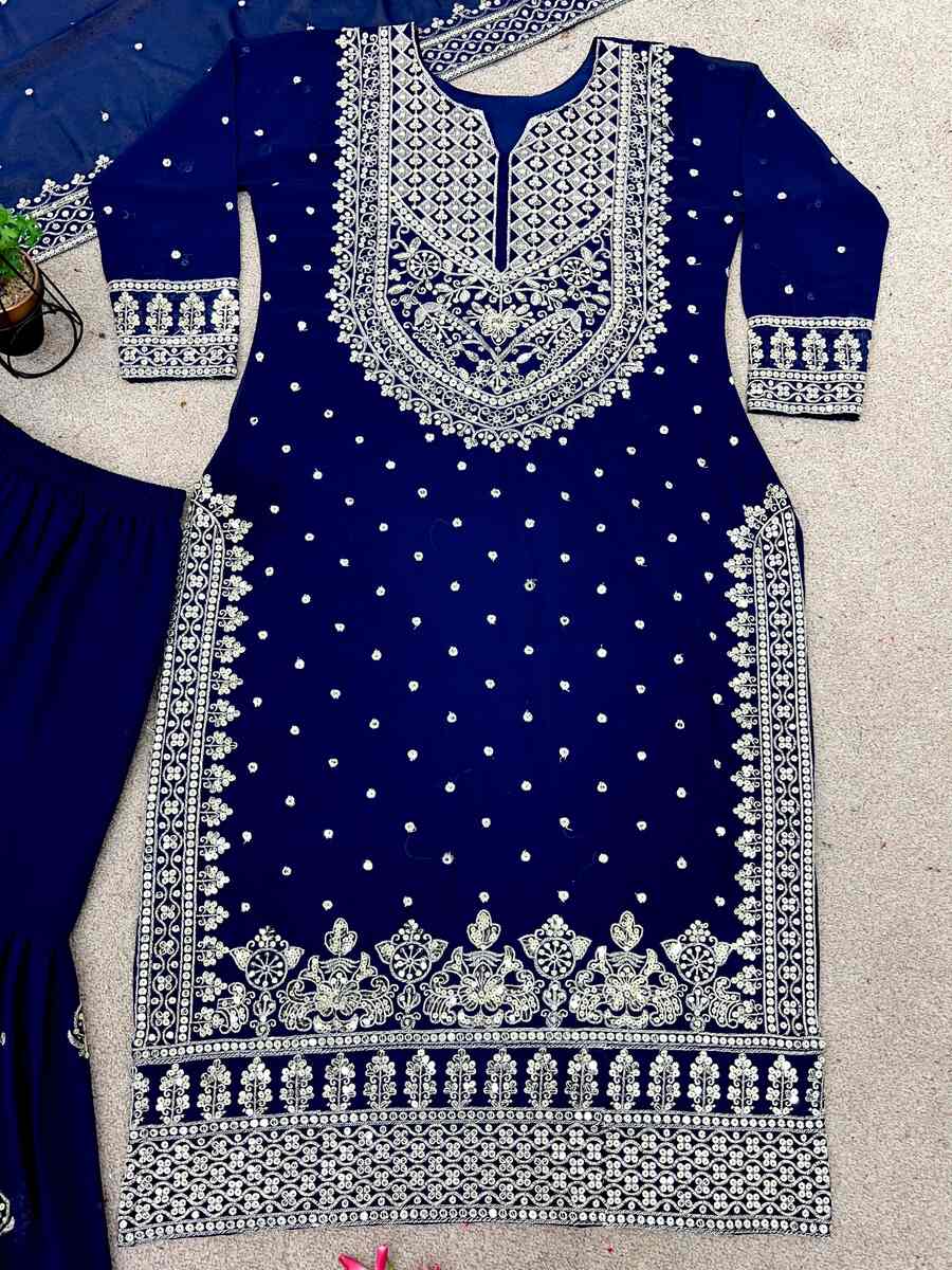 DESIGNER GEORGETTE EMBROIDERY SEQUENCE WORK TOP SHARARA WITH DUPATTA
