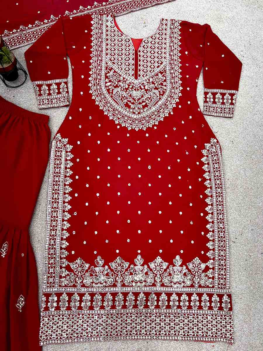 DESIGNER GEORGETTE EMBROIDERY SEQUENCE WORK TOP SHARARA WITH DUPATTA