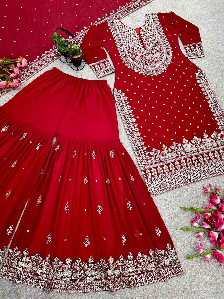 DESIGNER GEORGETTE EMBROIDERY SEQUENCE WORK TOP SHARARA WITH DUPATTA