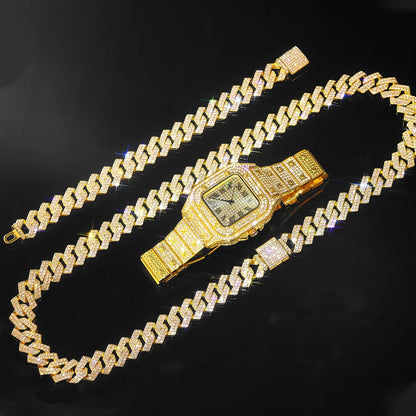 Watch,Bracelet Jewellery Rhinestones, Bling Rapper Necklace