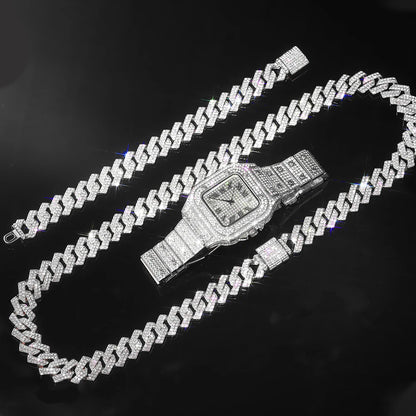 Watch,Bracelet Jewellery Rhinestones, Bling Rapper Necklace