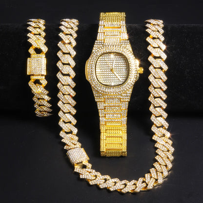Watch,Bracelet Jewellery Rhinestones, Bling Rapper Necklace