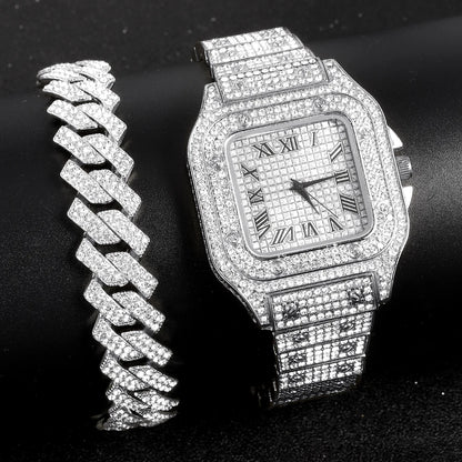 Watch,Bracelet Jewellery Rhinestones, Bling Rapper Necklace