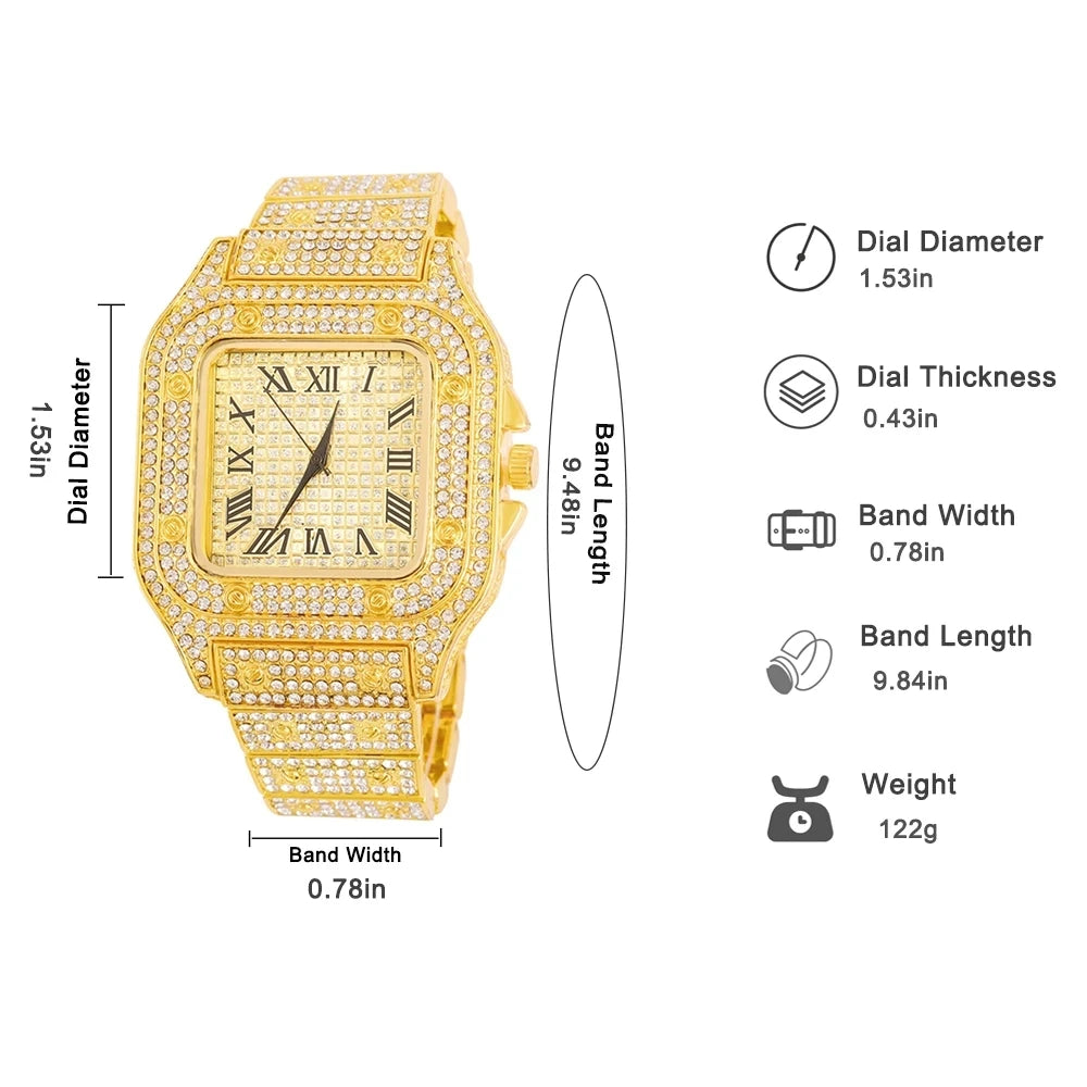 Watch,Bracelet Jewellery Rhinestones, Bling Rapper Necklace