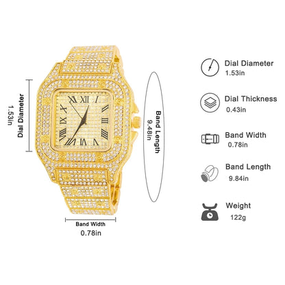 Watch,Bracelet Jewellery Rhinestones, Bling Rapper Necklace