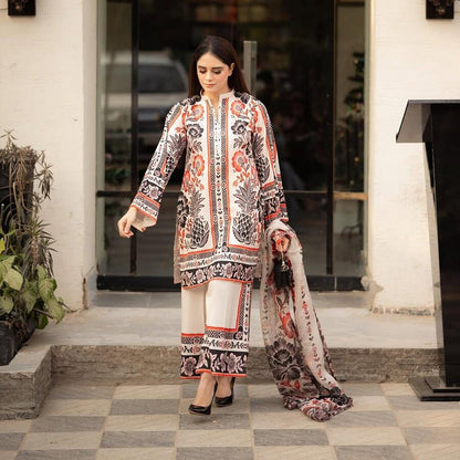 BOLLYWOOD AMERICAN CREPE DIGITAL PRINT WORK TOP PALAZZO WITH DUPATTA CREAM