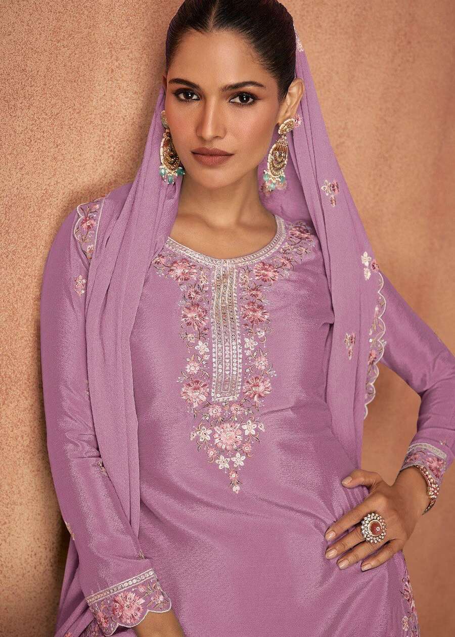 DESIGNER CHINON EMBROIDERY WORK TOP PALAZZO WITH DUPATTA BABY PINK