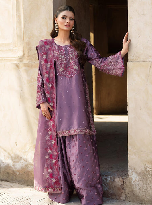 DESIGNER CHINON SILK EMBROIDERY SEQUENCE AND MOTI WORK TOP PALAZZO WITH DUPATTA