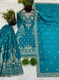 DESIGNER CHINON SILK EMBROIDERY SEQUENCE WORK TOP PALAZZO WITH DUPATTA