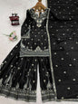 DESIGNER CHINON SILK EMBROIDERY SEQUENCE WORK TOP PALAZZO WITH DUPATTA