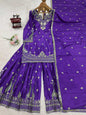 DESIGNER CHINON SILK EMBROIDERY SEQUENCE WORK TOP PALAZZO WITH DUPATTA