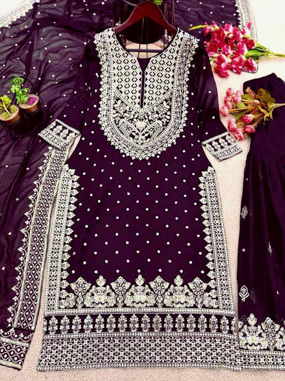 DESIGNER GEORGETTE EMBROIDERY SEQUENCE WORK TOP SHARARA WITH DUPATTA