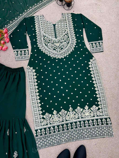 DESIGNER GEORGETTE EMBROIDERY SEQUENCE WORK TOP SHARARA WITH DUPATTA