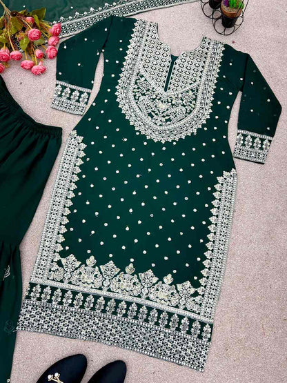 DESIGNER GEORGETTE EMBROIDERY SEQUENCE WORK TOP SHARARA WITH DUPATTA