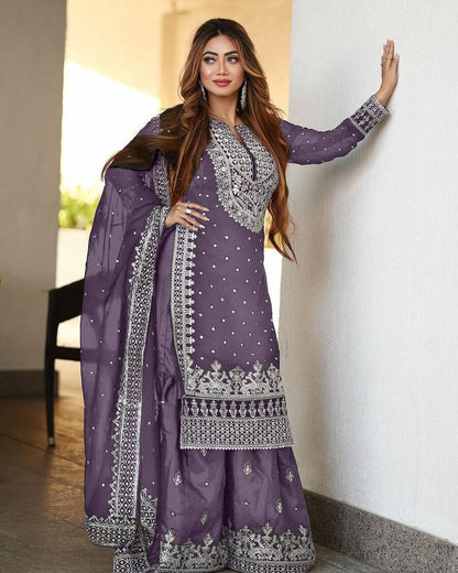 DESIGNER GEORGETTE EMBROIDERY SEQUENCE WORK TOP SHARARA WITH DUPATTA