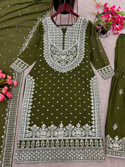 DESIGNER GEORGETTE EMBROIDERY SEQUENCE WORK TOP SHARARA WITH DUPATTA