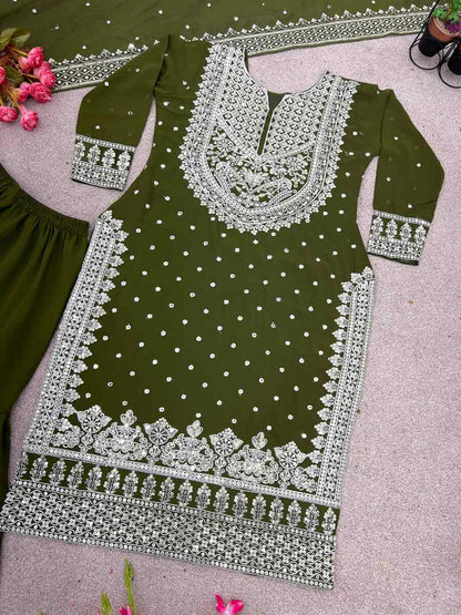 DESIGNER GEORGETTE EMBROIDERY SEQUENCE WORK TOP SHARARA WITH DUPATTA