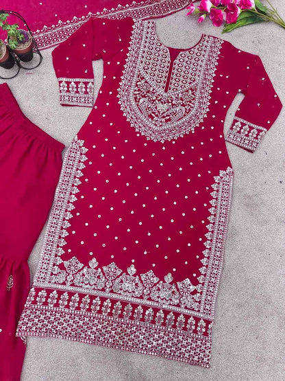 DESIGNER GEORGETTE EMBROIDERY SEQUENCE WORK TOP SHARARA WITH DUPATTA