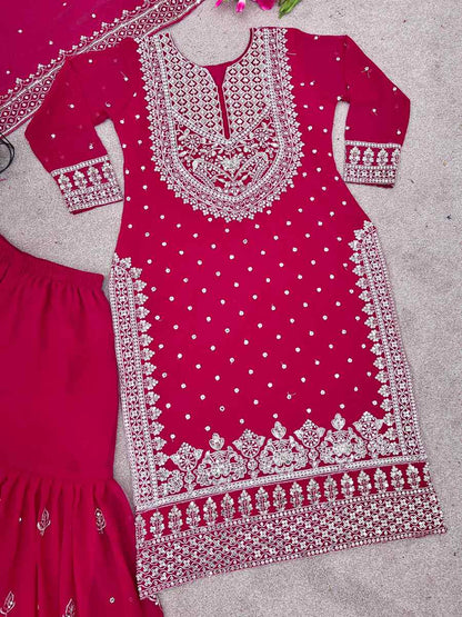 DESIGNER GEORGETTE EMBROIDERY SEQUENCE WORK TOP SHARARA WITH DUPATTA