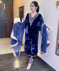 DESIGNER VISCOSE VELVET EMBROIDERY SEQUENCE MOTI WORK TOP BOTTOM WITH DUPATTA WINE