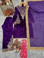 DESIGNER VISCOSE VELVET EMBROIDERY SEQUENCE MOTI WORK TOP BOTTOM WITH DUPATTA WINE